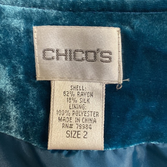 Chicos Velvet Dark Teal Open Front Jacket w/ Matching Scarf Size 2(L/12) - Picture 3 of 11